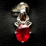INVITING! REAL! 6 X 8 mm. RED RUBY 925 SILVER STERLINE PENDANT WHITE GOLD PLATED