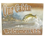 OUR CABIN FISHING METAL SIGN