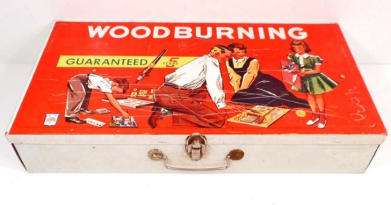 VINTAGE TIN LITHO WOOD BURNING TOY KIT