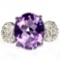 CHARMING! NATURAL! 9 X 12 mm PURPLE AMETHYST & WHITE CZ STERLING 925 SILVER RING