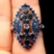 LAMBENT! REAL! DEEP BLUE SAPPHIRE & BLUE CZ TWO TONES 925 SILVER STERLING RING