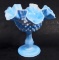 VINTAGE FENTON BLUE & WHITE SLAG GLASS HOBNAIL COMPOTE