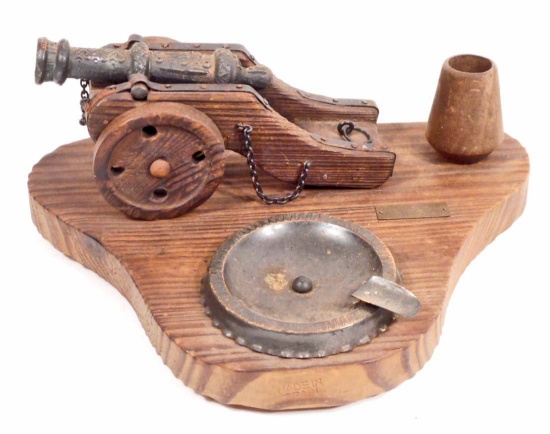 VINTAGE WOODEN CANNON SMOKE STAND