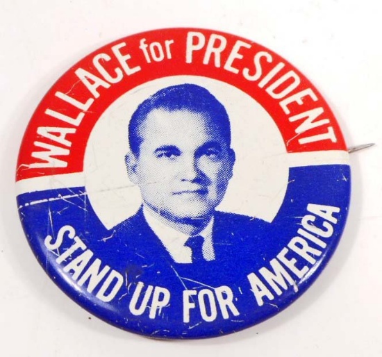 VINTAGE TIN WALLACE FOR PRESIDENT PRESIDENTIAL CAMPAIN PINBACK BUTTON