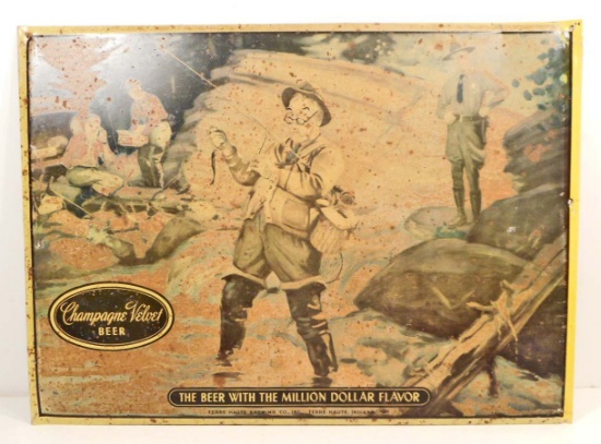 VINTAGE C. 1940-50'S CHAMPAGNE VELVET BEER TIN ADVERTISING SIGN