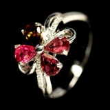 LAMBENT! REAL! FANCY COLOR TOURMALINE & WHITE CZ 925 SILVER STERLING RING