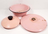 LOT OF 3 PIECES OF VINTAGE PINK ENAMEL