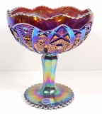 VINTAGE IMPERIAL GLASS PURPLE CARNIVAL GLASS COMPOTE