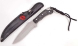 FIXED BLADE HUNTING KNIFE W/ BLACK HANDLE & SHEATH