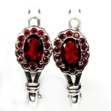 FASCINATING! NATURAL! 4 X 6 mm. RED GARNET STERLING 925 SILVER EARRINGS WHITE GP