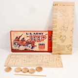 VINTAGE C. 1950'S US ARMY JEEP WOOD MODEL IN ORIGINAL BOX