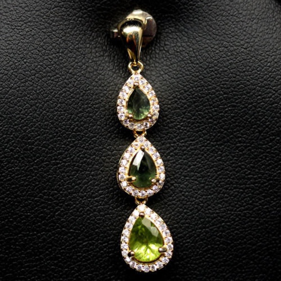 EXTREME! REAL! GREEN PERIDOT, SAPPHIRE & CZ STERLING 925 SILVER PENDANT 14K GP