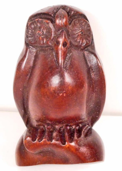 BOXWOOD OWL NETSUKE FIGURINE