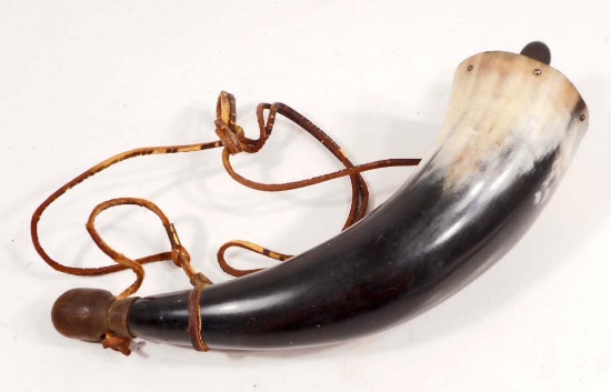 VINTAGE POWDER HORN W/ LEATHER STRAP