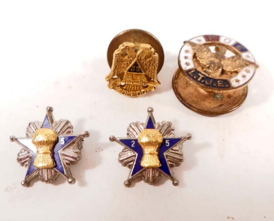 LOT OF 4 VINTAGE LAPEL PINS - 2 STERLING SILVER & 2 MASONIC