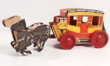 VINTAGE WOODEN HORSES AND CART TOY