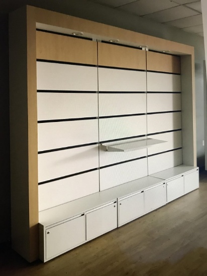 WHITE & OAK LAMINATE MERCHANDISE WALL DISPLAY