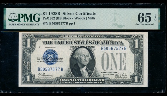 1928B $1 Silver Certificate PMG 65EPQ