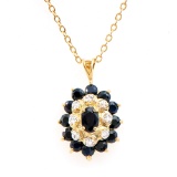 Plated 18KT Yellow Gold 2.60ctw Black Sapphire and Diamond Pendant with Chain