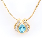 Plated 18KT Yellow Gold 6.00ct Blue Topaz and Diamond Pendant with Chain