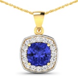 14KT Yellow Gold 2.10ct Tanzanite and Diamond Pendant with Chain