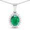 14KT White Gold 1.1ctw Zambian Emerald and Diamond Pendant