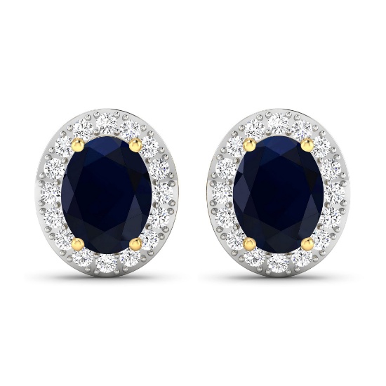 14KT Yellow Gold 2.6ctw Blue Sapphire and Diamond Earrings