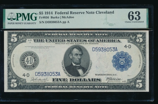1914 $5 Cleveland FRN PMG 63