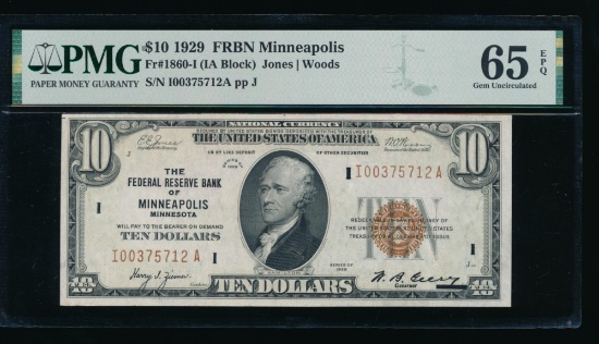 1929 $10 Minneapolis FRBN PMG 65EPQ