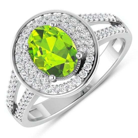 14KT White Gold 1.05ctw Peridot and Diamond Ring
