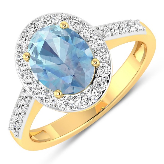 14KT Yellow Gold 1.28ctw Aquamarine and Diamond Ring