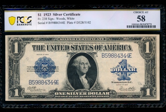 1923 $1 Silver Certificate PCGS 58