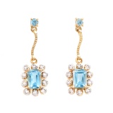 Plated 18KT Yellow Gold 2.06ctw Blue Topaz and Diamond Earrings