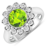 14KT White Gold 1.85ctw Peridot and Diamond Ring