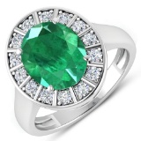 14KT White Gold 3.14ct Zambian Emerald and Diamond Ring