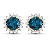 14KT Yellow Gold 1.6ctw London Blue Topaz and Diamond Earrings