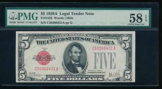 1928A $5 Legal Tender Note PMG 58EPQ