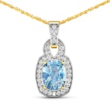 14KT Yellow Gold 1.65ctw Aquamarine and Diamond Pendant