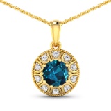 14KT Yellow Gold 2.05ctw London Blue Topaz and Diamond Pendant