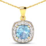 14KT Yellow Gold 1.70ct Aquamarine and Diamond Pendant with Chain