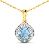 14KT Yellow Gold 1.48ctw Aquamarine and Diamond Pendant