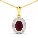14KT Yellow Gold 1.5ct Ruby and Diamond Pendant with Chain