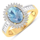 14KT Yellow Gold 1.28ctw Aquamarine and Diamond Ring
