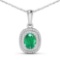 14KT White Gold 1.00ct Emerald and Diamond Pendant with Chain