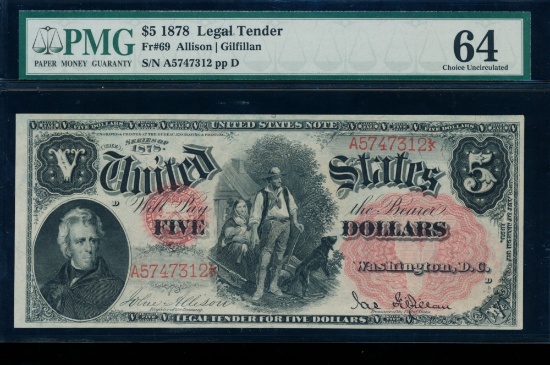 1878 $5 Legal Tender Note PMG 64