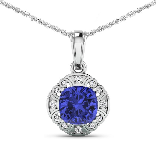 14KT White Gold 1.99ctw Tanzanite and Diamond Pendant