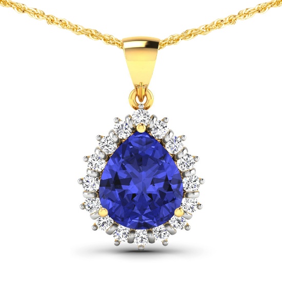 14KT Yellow Gold 3.25ctw Tanzanite and Diamond Pendant
