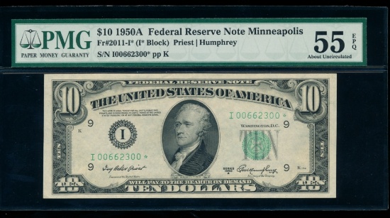 1950A $10 STAR Minneapolis FRN PMG 55EPQ