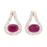 Plated 18KT Yellow Gold and Sterling Silver 2.55ctw Ruby and Diamond Earrings