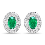 14KT White Gold 0.76ctw Zambian Emerald and Diamond Earrings
